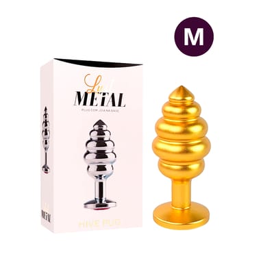 Plug Anal ''M'' Escalonado Dourado Fosco com Joia na Base - Lust Metal Hive Pug | 7,2 x 3,3 cm | Disponível em 11 Cores