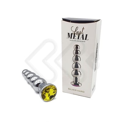Lust Metal Silver Hard - Plug Anal Anatômico com 5 Esferas em Metal com Joia na Base | Cor: Amarelo