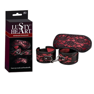 Kit Bondage com Algemas e Venda - Lusty Heart Bondage Couple Set | Disponível em 2 Cores