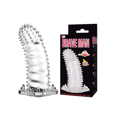 Capa Peniana Transparente em Silicone Atóxico com Cerdas Massageadoras e Texturas Estimuladoras - Lybaile Brave Man | 13 x 4,5 cm