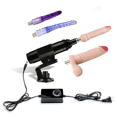 Máquina do Sexo com Multivelocidade, 2 Próteses Penianas, 2 Plugs Anal em Jelly e Ventosa - Crazy Lion III | 25 x 6,7 cm | Disponível em 2 Cores