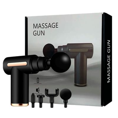 Massageador Corporal Recarregável com 4 Ponteiras Removíveis e 6 Modos de Vibração - Massage Gun | 13 x 13 x 5,2 cm