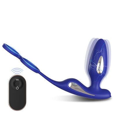 Massageador de Próstata e Períneo Recarregável com Anel Duplo, 9 Modos de Vibração, Função Choque e Controle Remoto Sem Fio - S-Hande Lightning-RCT | Disponível em 2 Cores