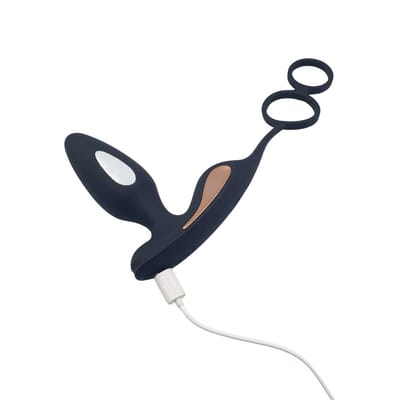 Massageador de Próstata e Períneo Recarregável com Anel Duplo, 9 Modos de Vibração, Função Choque e Controle Remoto Sem Fio - S-Hande Lightning-RCT | Disponível em 2 Cores