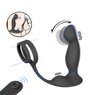 Massageador de Próstata Recarregável em Silicone com Anel Peniano Duplo, 9 Modos de Vibração, 9 Movimentos de Dedilhado e Controle Remoto - S-Hande Virgil-RCT | 10 x 3 cm