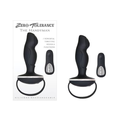 Massageador de Próstata em Silicone com Alça Flexível, 7 Modos de Vibração, Controle Remoto Sem Fio e Carregamento Via Cabo USB - Zero Tolerance The Handyman | 10,5 x 3 cm