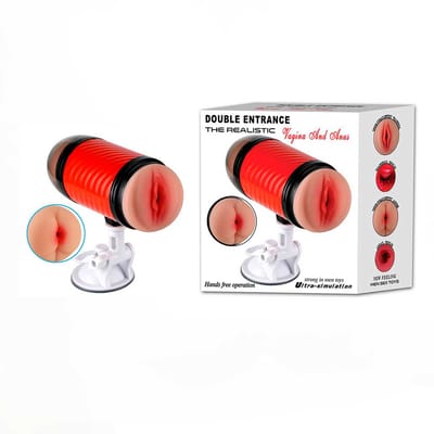 Masturbador Duplo que Simula Sexo Vaginal e Anal com Texturas Interna e Ventosa - Double Entrance | 14,5 x 3 cm | Disponível em 2 Cores