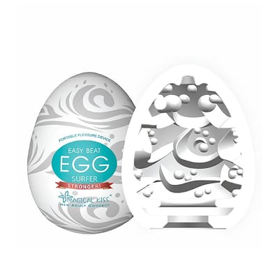 Masturbador com Formato Oval e Textura de Ondas em Silicone - Magical Kiss Easy Beat Egg Surfer Stronger | 5,8 x 5 cm