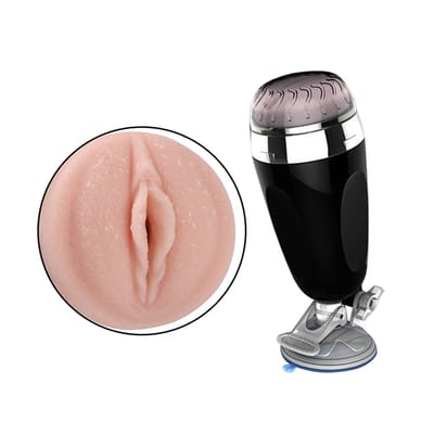Masturbador Lanterna no Formato de Vagina Realística em TPE com Cerdas Internas e Base em Ventosa - X5 Cup | 10,5 x 3,5 cm