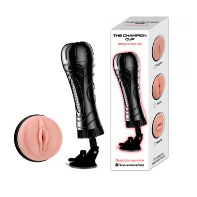 Masturbador Lanterna em TPE com Forma de Vagina, Textura Interna e Base de Ventosa - The Champion Cup | 14,5 x 3 cm