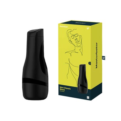 Masturbador Masculino em Cyberskin com Regulador de Pressão Interna - Satisfyer Men Classic Black |  25,8 x 9,6 cm