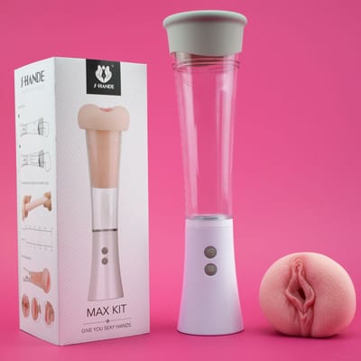 Masturbador com Vagina em Cyberskin, Função Sucção, 9 Modos de Vibração e Carregamento Via USB - S-hande Max Kit | 13 x 3,5  cm