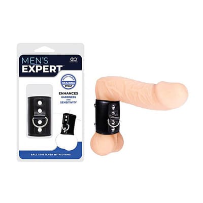 Anel para Testículos Ajustável em Couro Sintético com Botões e Puxador - Men's Expert Ball Stretcher
