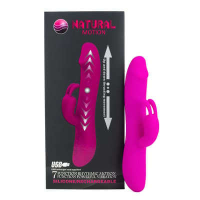 Vibrador Rabbit com Estimulador Clitoriano em Formato de Coelho, 7 Modos de Vibração, 7 Movimentos de Impulso e Resistência à Água - Natural Motion | 12 x 3,5 cm