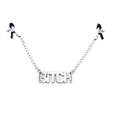 Par de Grampos para Mamilos com Regulagem e Pingente Escrito "BITCH" - 3R Import
