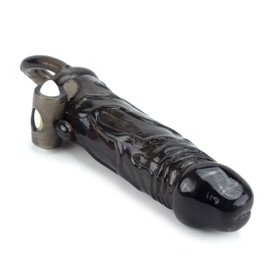 Capa Peniana Extensora Preto Fumê com Anel Testicular e Cápsula Vibratória - Penis Extender | 12 x 3,2 cm