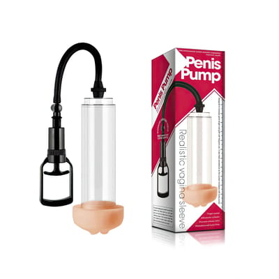 Bomba Peniana Manual com Manga em Forma de Vagina em Cyberskin - Penis Pump | 21 x 6,7 cm | Disponível em 2 Cores