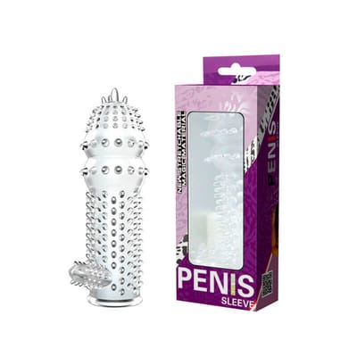 Capa Peniana Transparente com Cerdas Massageadoras e Estimulador de Clitóris - Penis Sleeve Magic Material | 12,3 x 3,7 cm