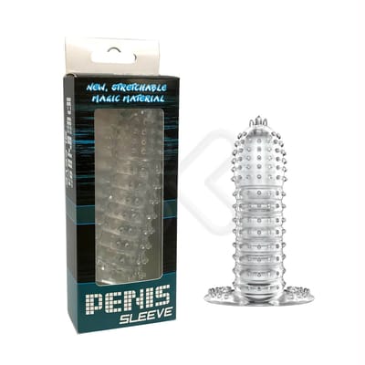 Capa Peniana Escalonada com Cerdas Massageadoras e Base Estimuladora - Penis Sleeve New Stretchable | 12,1 x 3,5 cm