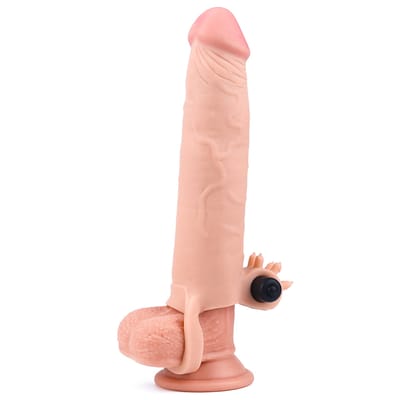 Capa Peniana Extensora com Estimulador de Clitóris, Anel Escrotal, Preenchimento na Ponta e Cápsula Vibratória - Pleasure X-Tender Series | 11 x 3,5 cm | Disponível em 2 Cores