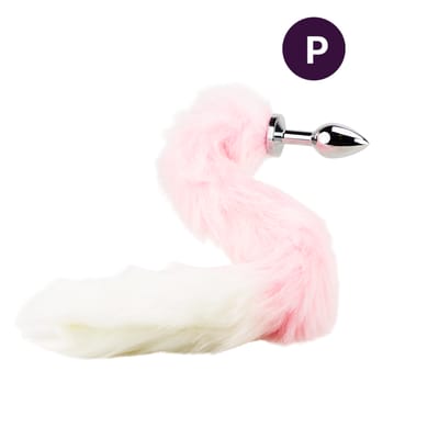 Plug Anal de Aço Tamanho "P" com Rabo de Raposa Rosa e Branco - SI | 6 x 2,5 cm | 36 cm