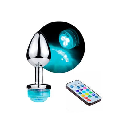 Plug Anal no Tamanho ''P'' em Alumínio com Luz de Led e Controle Sem Fio - 6 x 2,6 cm