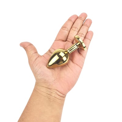 Plug Anal Cônico Dourado "M" com Detalhe de Pedra Brilhante na Base - 6,8 x 3,3 cm | Disponível em 10 Cores