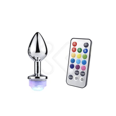 Plug Anal no Tamanho ''M'' Cônico em Metal com Luz de LED e Controle Remoto Sem Fio - 7 x 3,3 cm