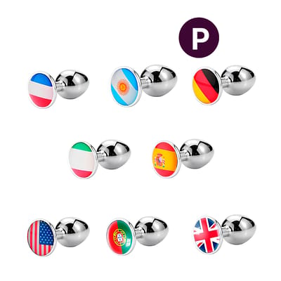 Plug Anal Cônico Prata "P" Com Detalhe De Pedra - Sexy Import Bandeiras das Seleções | 5,8 x 2,7 cm | Disponível em 8 Cores