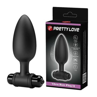 Plug Anal Cônico em Silicone com 10 Modos de Vibração e Alça de Segurança - Pretty Love Vibra Butt Plug II | 8,7 x 3,2 cm