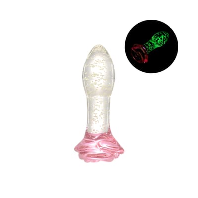 Plug Anal Cônico em Vidro com Base em Formato de Flor que Brilha no Escuro - 3R Import | 8 x 2,8 cm