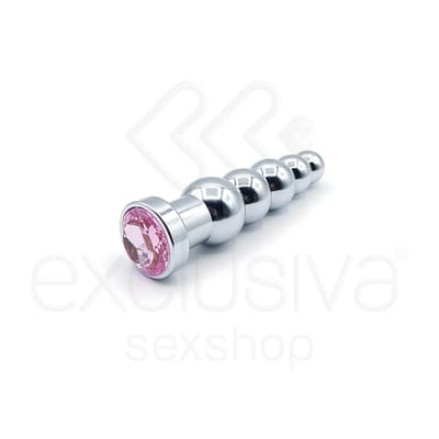 Plug Anal Cromado Escalonado em Alumínio com Joia na Base - Vip Mix | 12,3 x 3,3 cm | Disponível em 3 Cores
