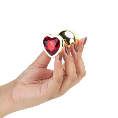 Plug Anal Dourado "G" no Formato Cônico com Detalhe de Pedra Brilhante na Base de Coração - 7,7 x 4 cm | Disponível em 9 Cores