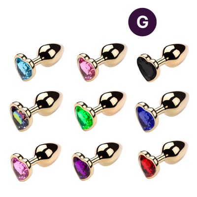 Plug Anal Dourado "G" no Formato Cônico com Detalhe de Pedra Brilhante na Base de Coração - 7,7 x 4 cm | Disponível em 9 Cores