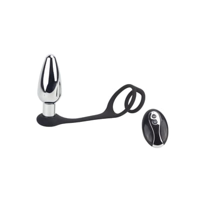 Plug Anal em Formato Cônico com 10 Modos de Vibrações, Anel Duplo em Silicone, Controle Remoto e Recarregável - SI | 9,5 x 3,7 cm
