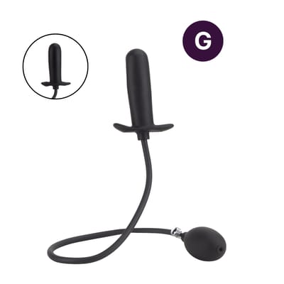 Plug Anal "G" Inflável em Silicone com Formato Cilíndrico, Alça de Segurança e Válvula de Descompressão | 10 x 3,2 cm