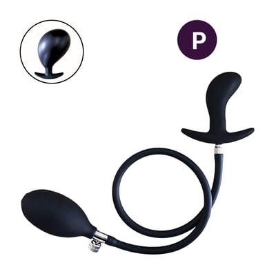 Plug Anal "P" Anatômico Inflável em Silicone com Alça de Segurança, Pera Insufladora e Válvula de Descompressão do Ar | 6,5 x 2,9 cm