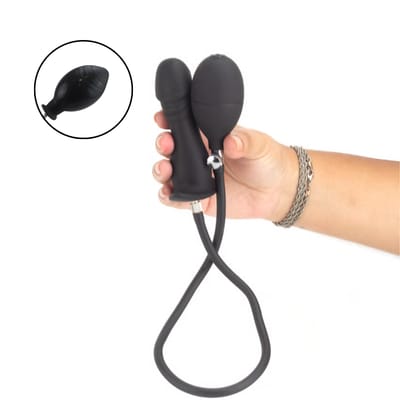 Plug Anal Inflável no Formato de Pênis em Silicone com Glande e Bomba Pera - 11 x 3,3 cm