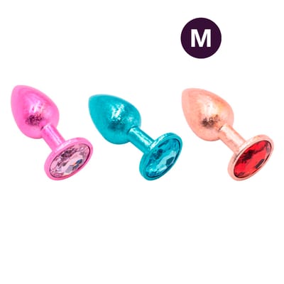 Plug Anal de Luxo Tamanho "M" com Efeito Craquelado e Pedra Brilhante na Base - Vip Mix | 7 x 3,3 cm | Disponível em 3 Cores