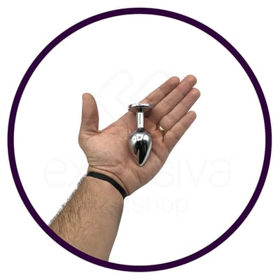 Plug Anal "M" em Alumínio Polido com Formato Cônico e Joia na Base - 6,6 x 3,3 cm | Disponível em 9 Cores