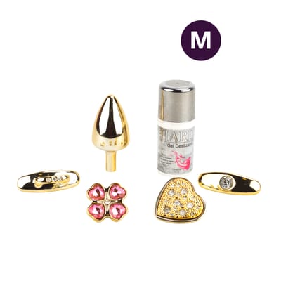 Kit Plug Anal "M" em Formato Cônico Dourado com 4 Alças Removíveis e Detalhe de Joias - Hard Anal Kit | 6,6 x 3,2 cm