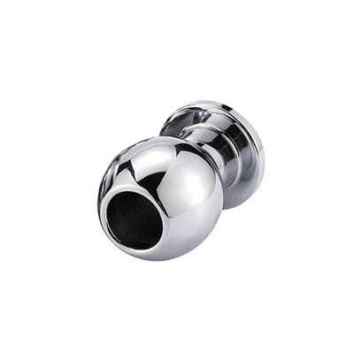 Plug Anal ''M'' Vazado em Aço Inoxidável Cromado - Sexy Import | 5,5 x 3,9 cm