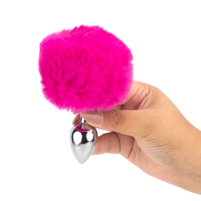 Plug Anal Tamanho "P" em Metal com Pompom - Anal Plug Stainless | 5,8 x 2,7 cm | Disponível em 7 Cores