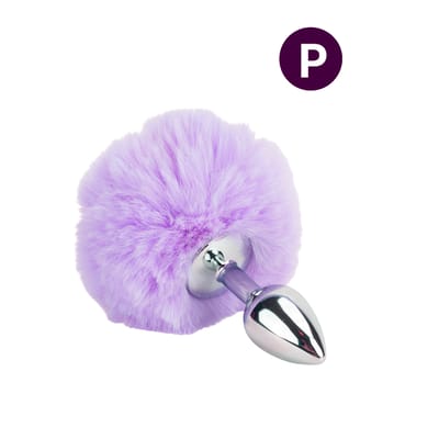 Plug Anal "P" em Aço Inoxidável com Pompom | 6 x 2,7 cm | Disponível em 8 Cores