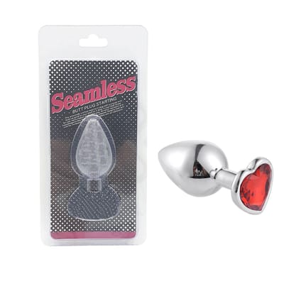 Plug Anal ''P'' em Alumínio e Base em Forma de Coração com Joia - Seamless Butt Plug Starting | 5,2 x 2,7 cm | Disponível em 6 Cores