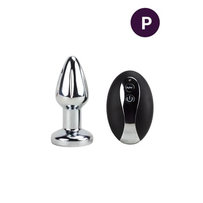 Plug Anal "P" Formato Cônico em Aço com 10 Modos de Vibração, LED Colorido e Controle Remoto Sem Fio - SI | 6 x 2,6 cm
