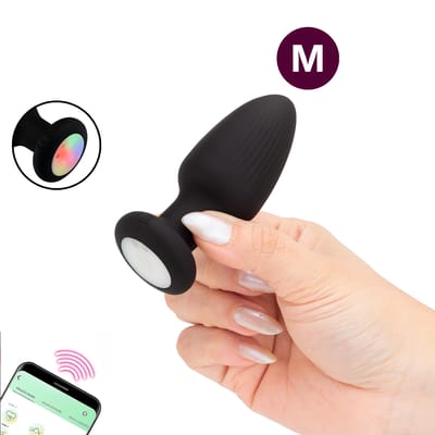 Plug Anal em Silicone com Base LED, 10 Modos de Vibração, 3 Níveis de Rotação, Controle Via Aplicativo e Recarregável - SI | 7,5 x 3,6 cm