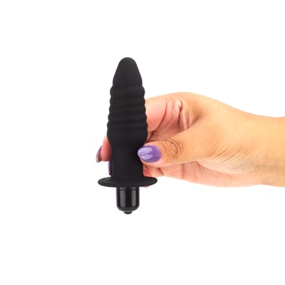 Plug Anal "M" em Silicone com Base de Segurança e Cápsula Vibratória com 10 Vibrações - SI | 8,8 x 3 cm