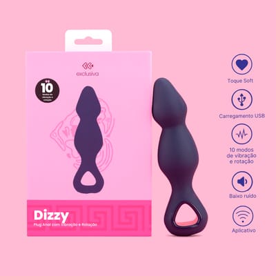 Plug Anal em Silicone Macio Com 10 Modos de Vibração e Rotação, App Interativo e Carregamento USB Magnético - Exclusiva Dizzy