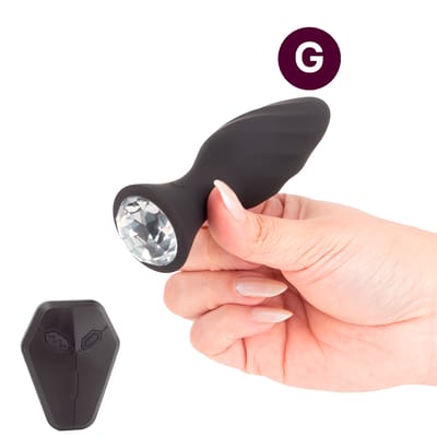 Plug Anal em Silicone com Pedra na Base, 10 Modos de Vibração, Controle Remoto Sem Fio e Recarregável - SI Diamond | 9,5 x 3,5 cm